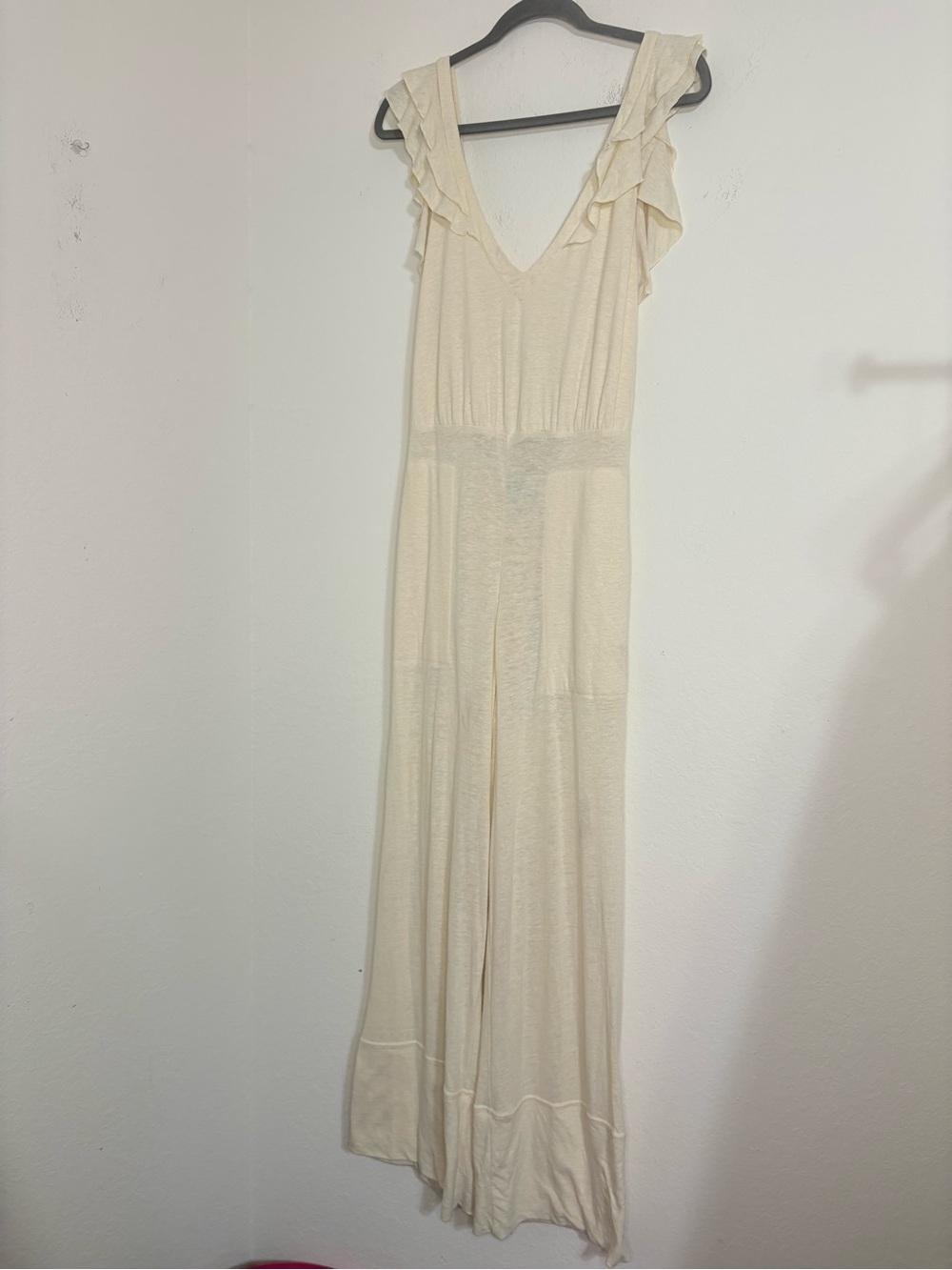 Free People Beach Linen Blend Calluna Jumpsuit Ruffle details tie back size XS - Picture 3 of 15
